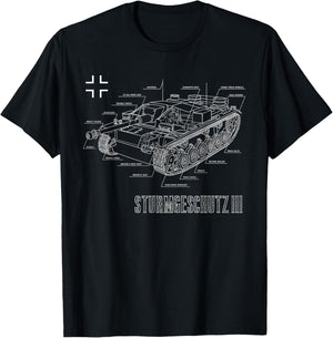World War 2 Army German Tank StuG III Ausf. G Blueprint T-Shirt - T-Shirt | Black