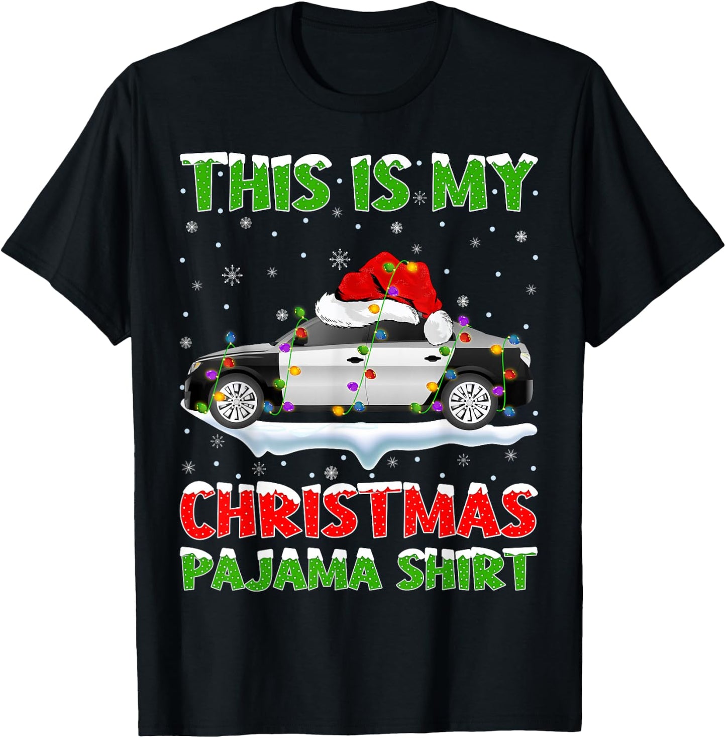 Police Car Xmas Tree Lights This Is My Christmas Pajama T-Shirt - T-Shirt | Black
