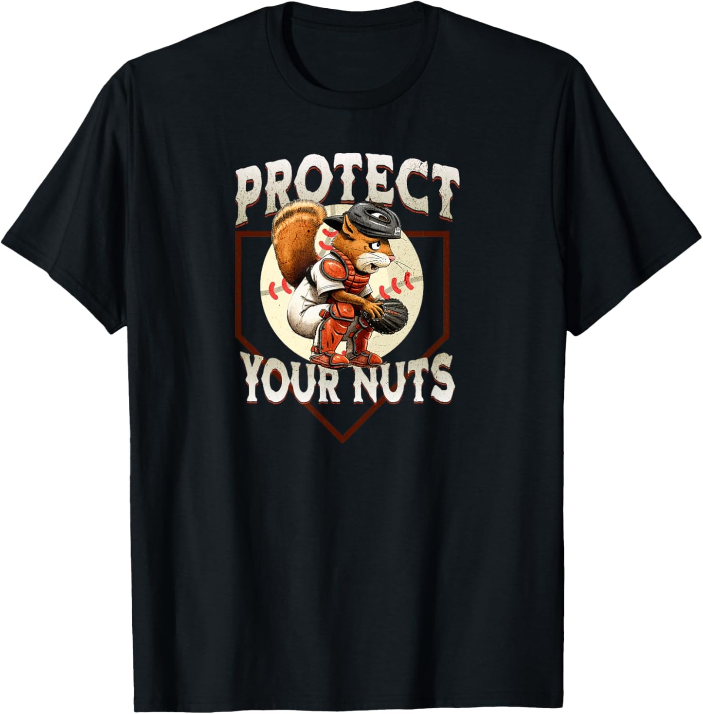 Squirrel Catcher - Protect Your Nuts, Funny Baseball T-Shirt - T-Shirt | Black