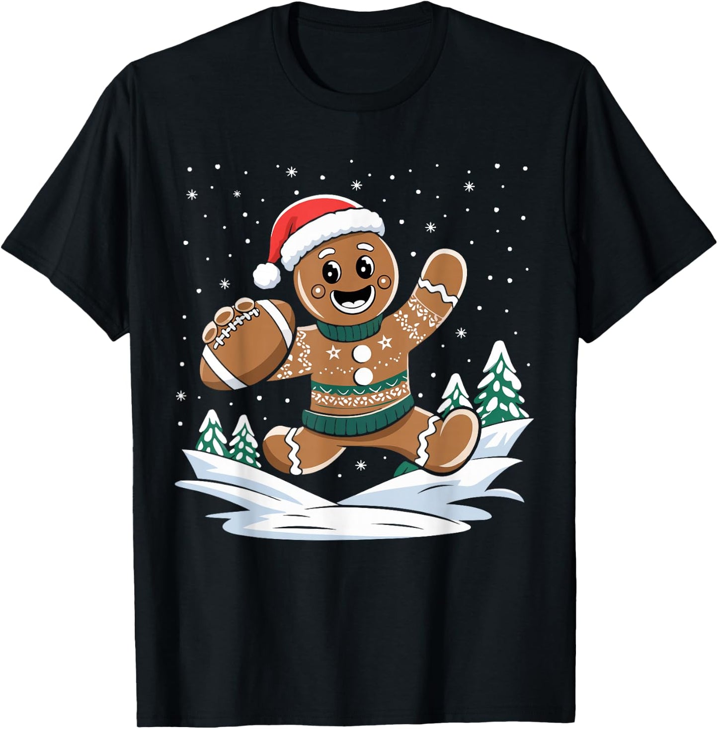 Gingerbread Man Football Ugly Christmas Pajamas Costume T-Shirt - T-Shirt | Black