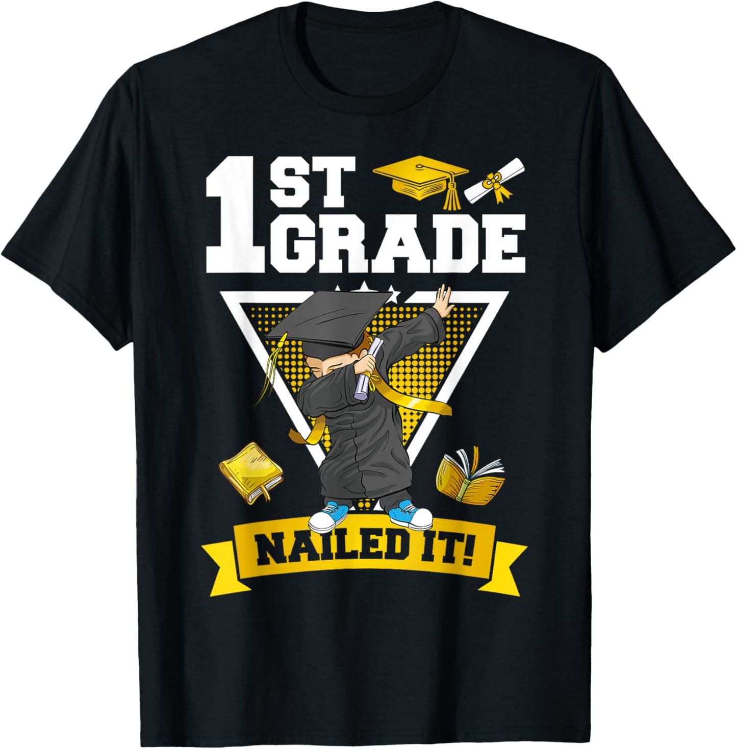 Dabbing Graduation Boys 1st Grade Nailed It Class Of 2025 T-Shirt - T-Shirt | Black