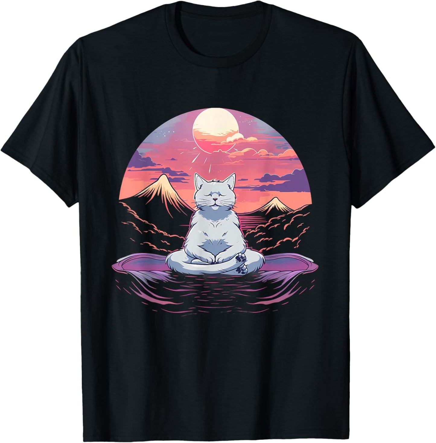 Cat Meditation Nature Buddhist Zen Buddha Hindu Yoga Men Women Kids T-Shirt - T-Shirt | Black