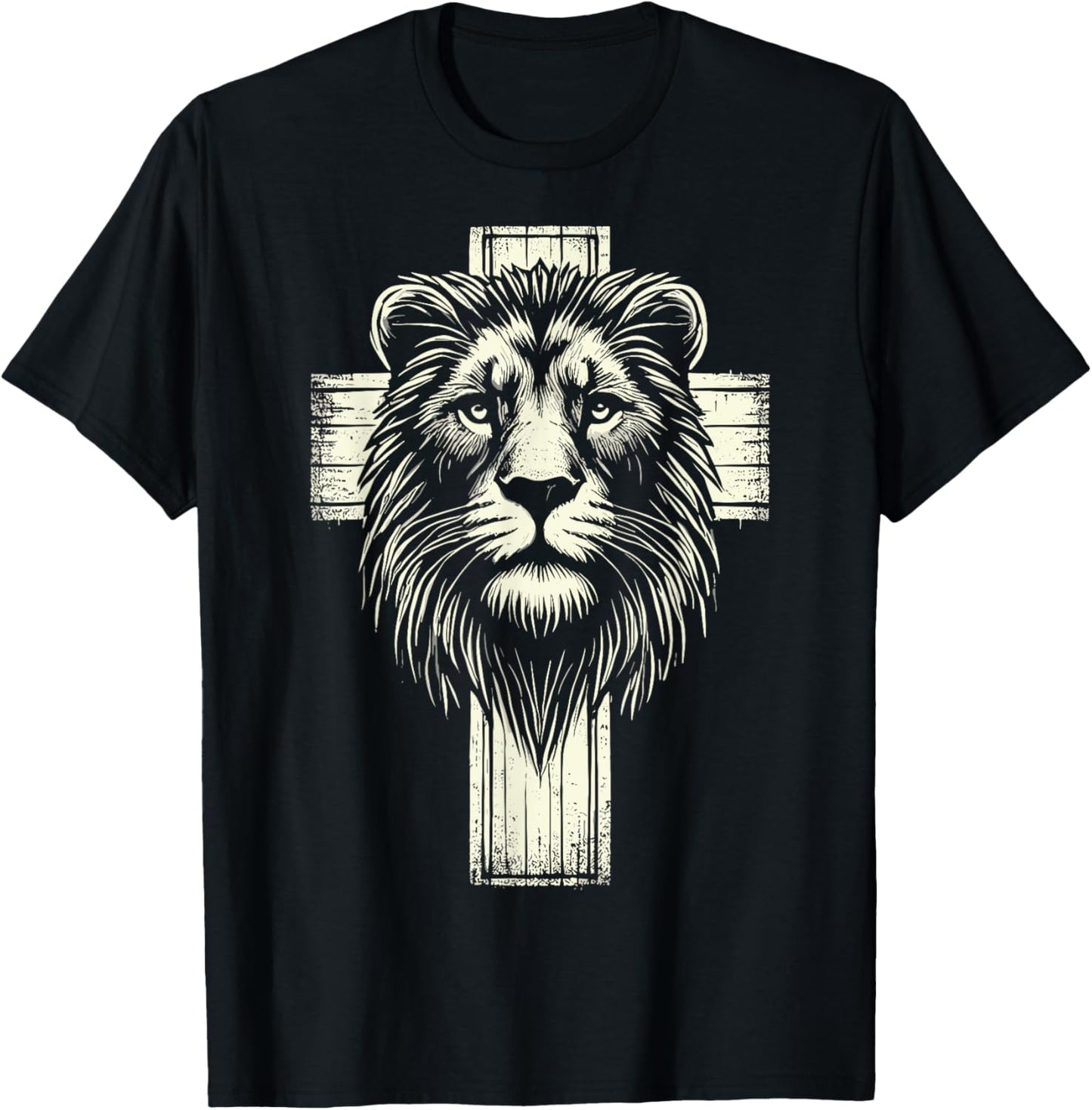 Lion of Judah Christian Lion Cross T-Shirt - T-Shirt | Black