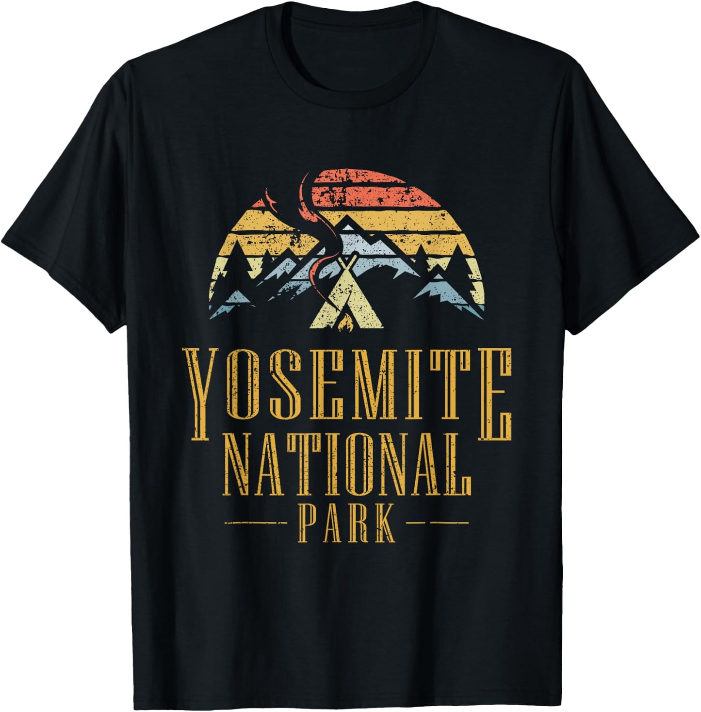 Vintage Yosemite National Park Campfire T Shirt T-Shirt - T-Shirt | Black