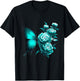 Teal Butterfly Wings Blossoming Floral Turquoise Butterflies T-Shirt - T-Shirt | Black