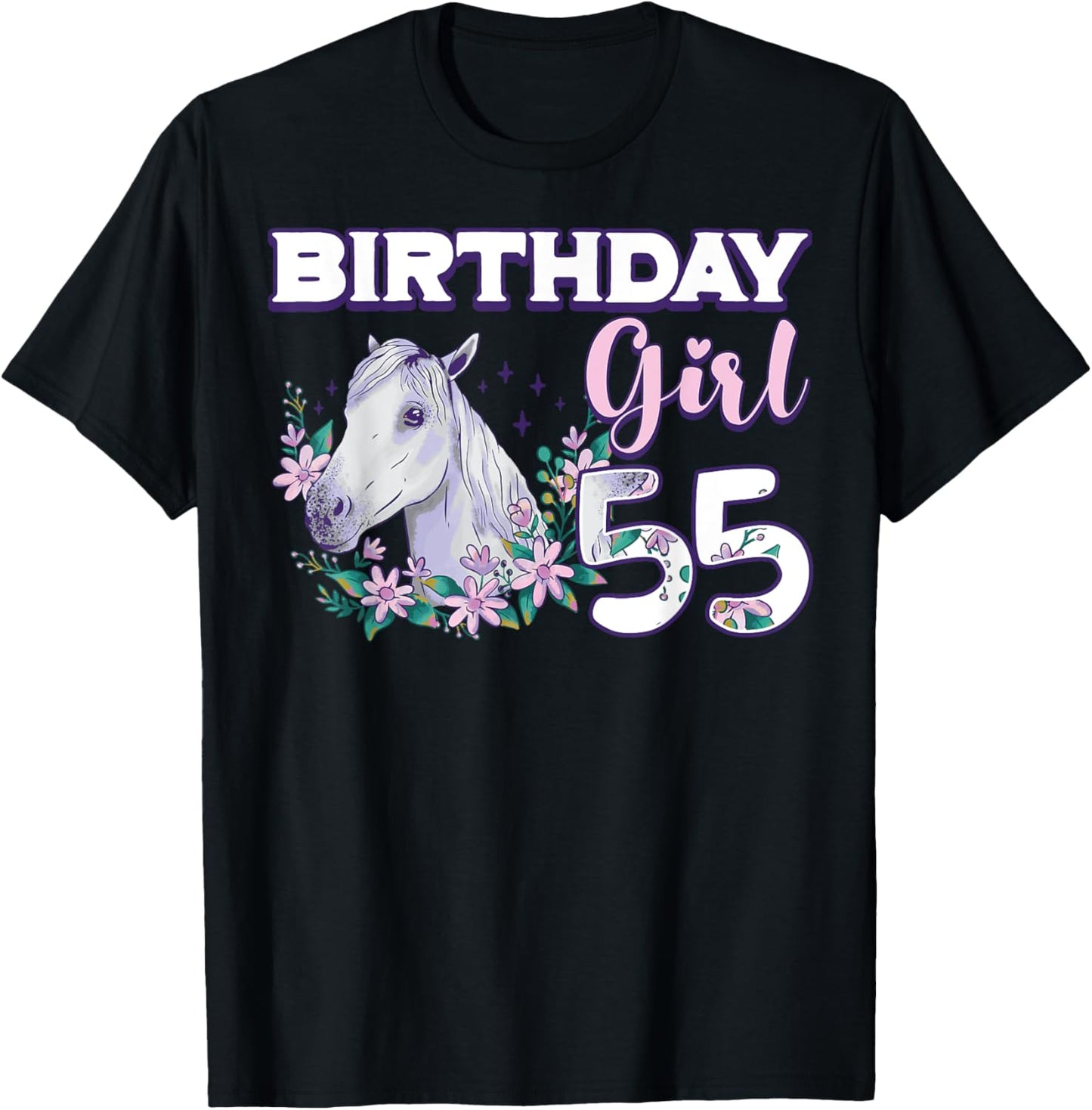 Birthday Girl 55 Horse Theme Birthday Party Celebration 55th T-Shirt - T-Shirt | Black