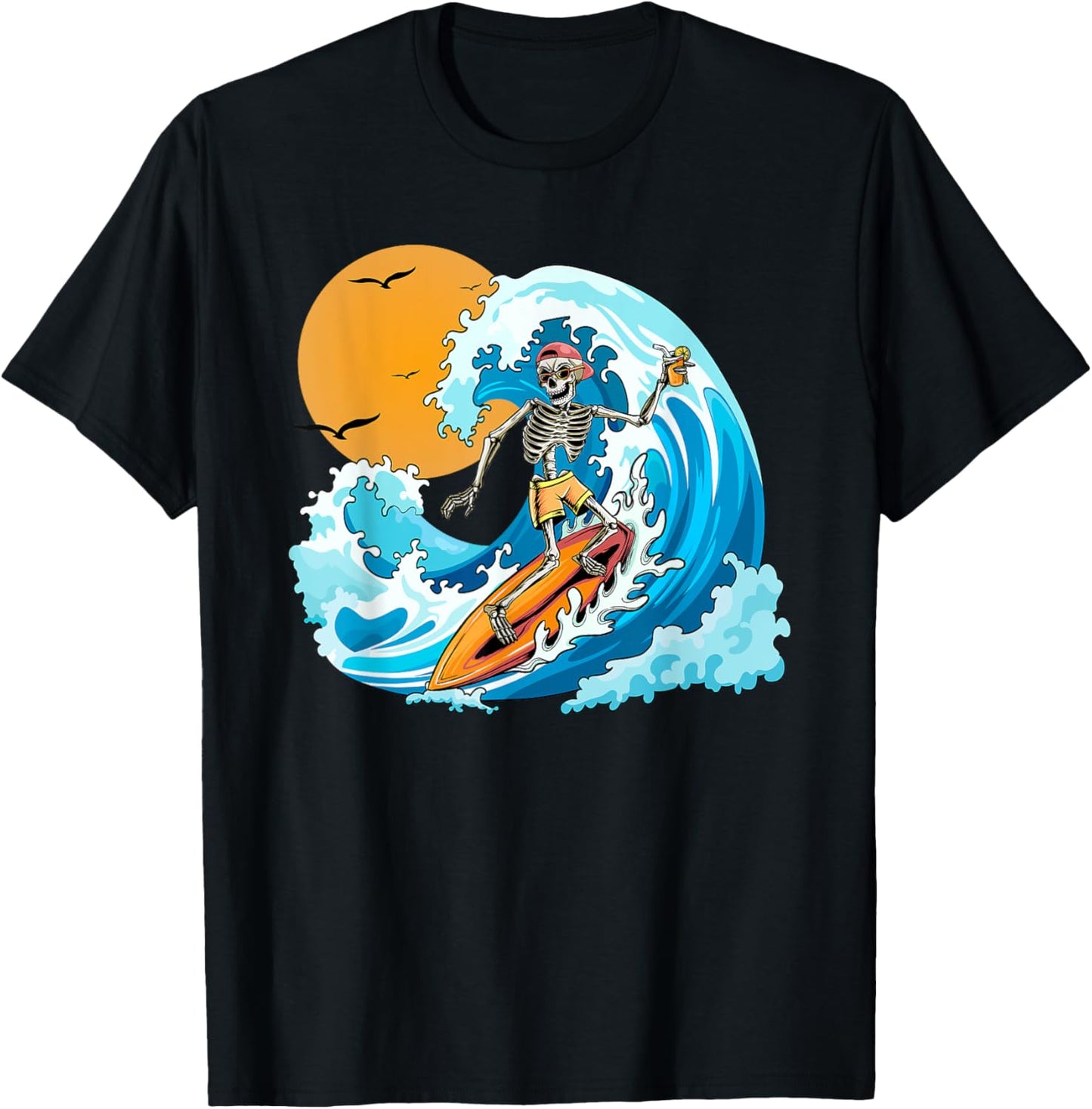 COOL Boy Summer Vacation Skeleton Surfing Hawaii Hawaiian T-Shirt - T-Shirt | Black