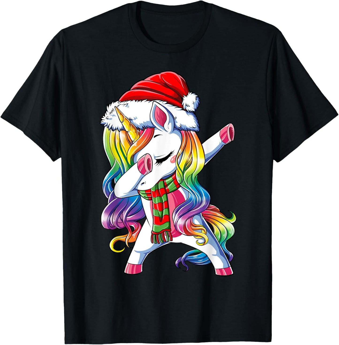 Dabbing Unicorn Santa Christmas Kids Girls Women Xmas Dab T-Shirt - T-Shirt | Black