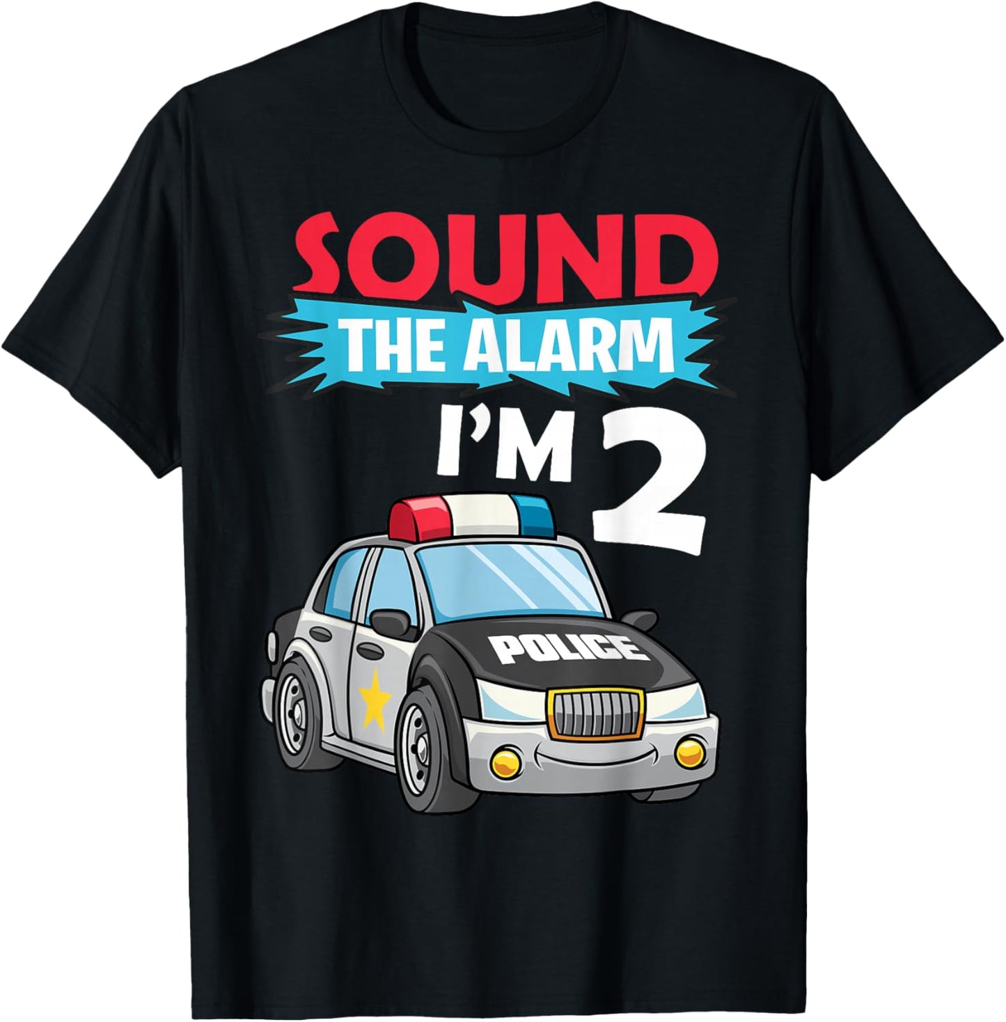 Birthday Boy Shirt 2 Years Old Police Car Policeman Cop T-Shirt - T-Shirt | Black