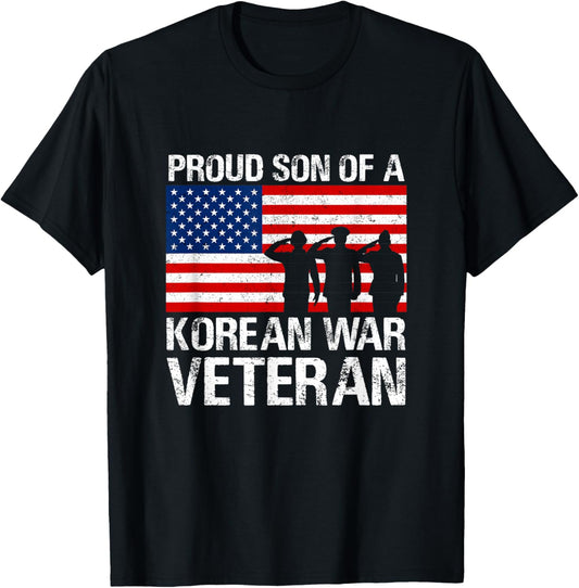 US Veteran Family Apparel & Gifts Outlet Proud Son of a Korean War Veteran Men's Black Patriotic T-Shirt - T-Shirt | Black
