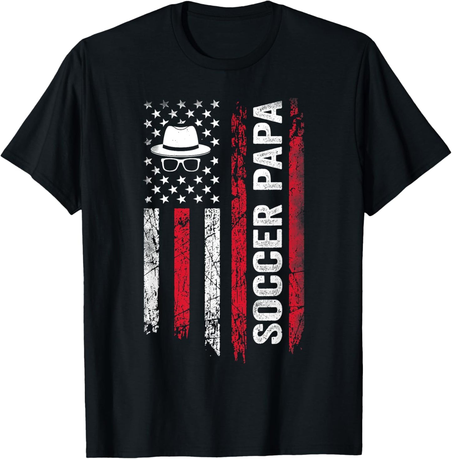 Soccer Papa - American Flag Football Player Fathers Day Dad T-Shirt - T-Shirt | Black