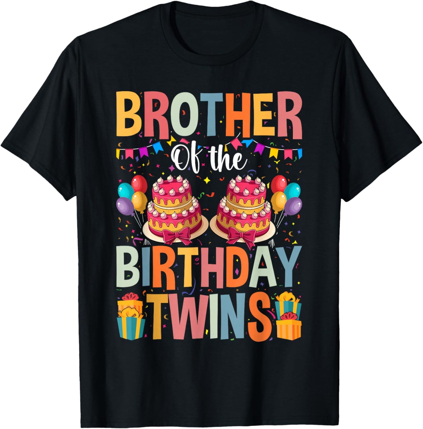 Brother Of The Birthday Twins Kids Big Brother Of Twins Bday T-Shirt - T-Shirt | Black