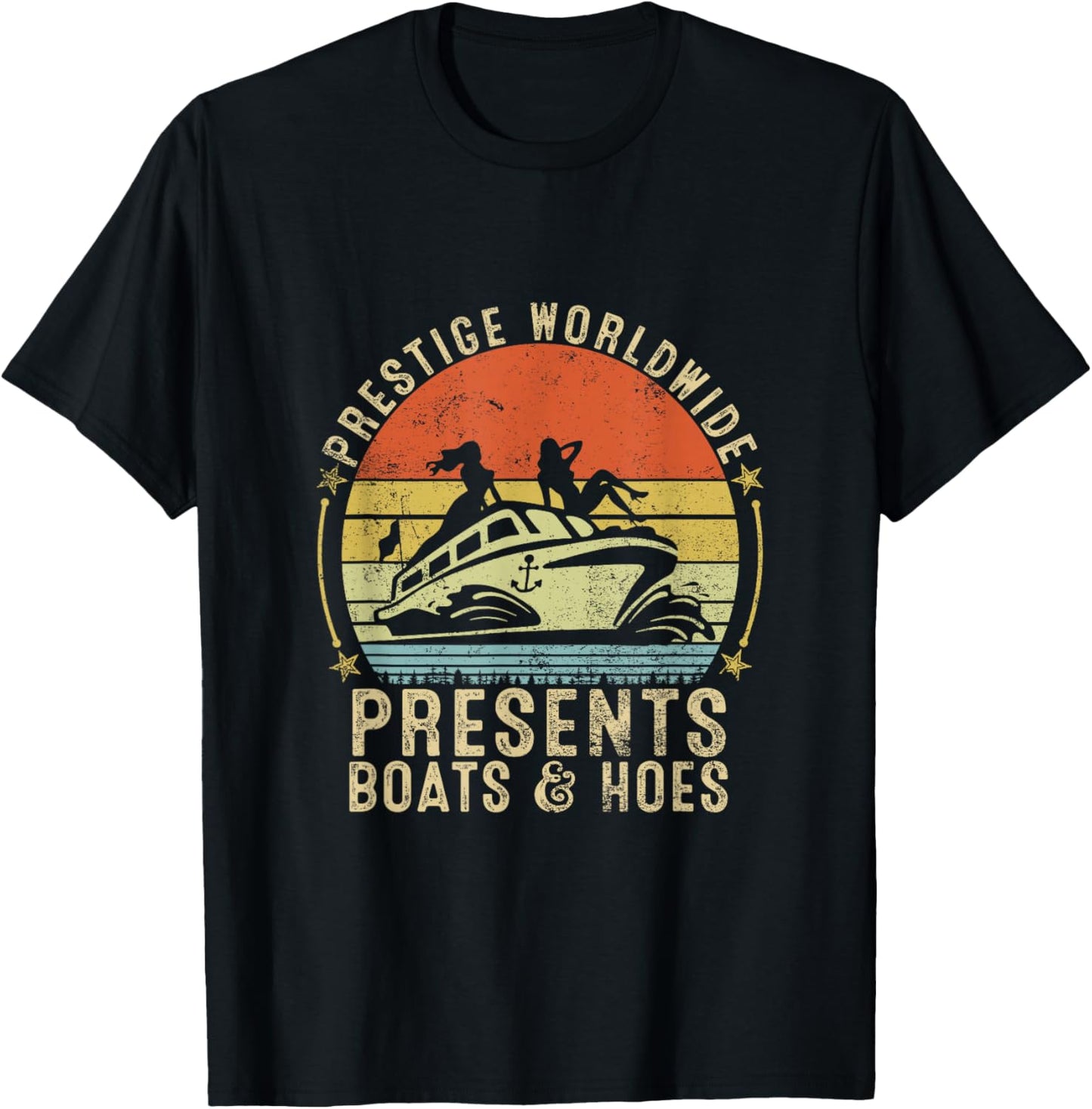 Vintage Retro Prestige Worldwide Presents Boats And Hoes T-Shirt - T-Shirt | Black