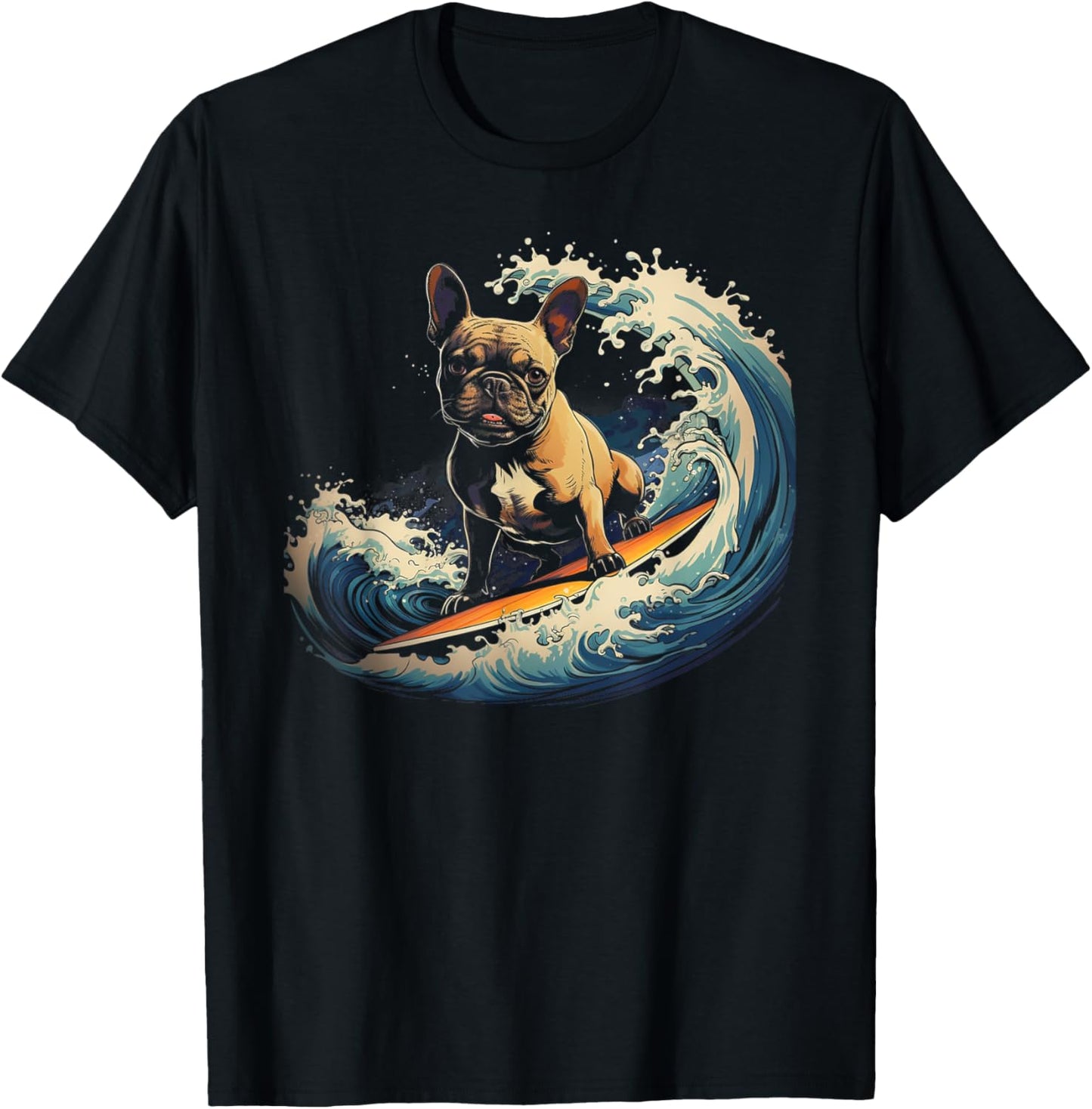 French Bulldog Surfing Funny Women Kids T-Shirt - T-Shirt | Black