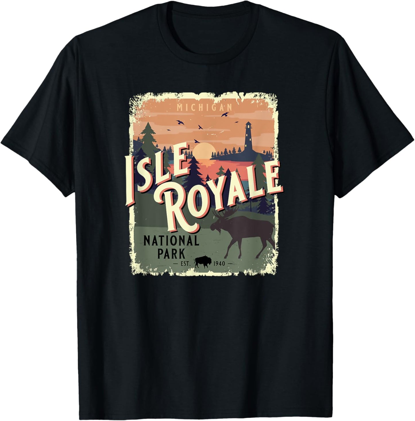 Isle Royale National Park Michigan Vintage Travel Souvenir T-Shirt - T-Shirt | Black