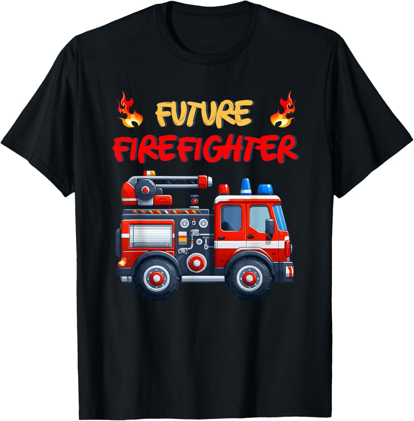 Fufure Firefighter Boys Girls Kids Fire Trucks Lovers T-Shirt - T-Shirt | Black