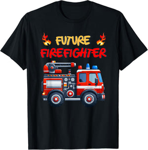 Fufure Firefighter Boys Girls Kids Fire Trucks Lovers T-Shirt - T-Shirt | Black