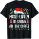 Most Likely To Drink All The Coffee Funny Family Christmas T-Shirt - T-Shirt | Black
