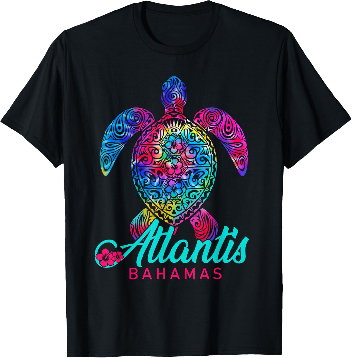 Atlantis Bahamas Vacation Tribal Tie Dye Sea Turtle T-Shirt - T-Shirt | Black