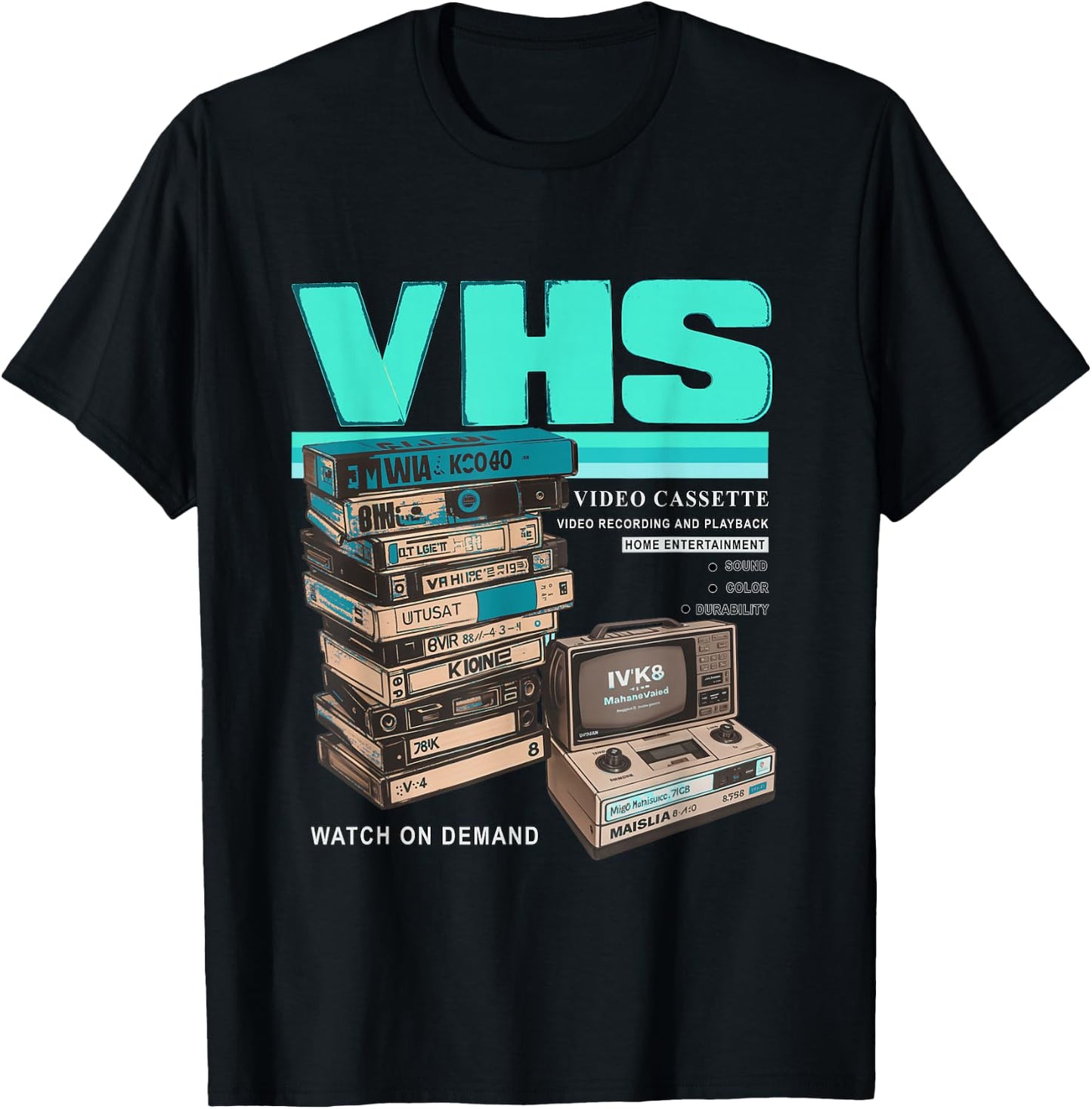 Teal Aqua VHS and Chill Teal Aqua Graphic T-Shirt - T-Shirt | Black