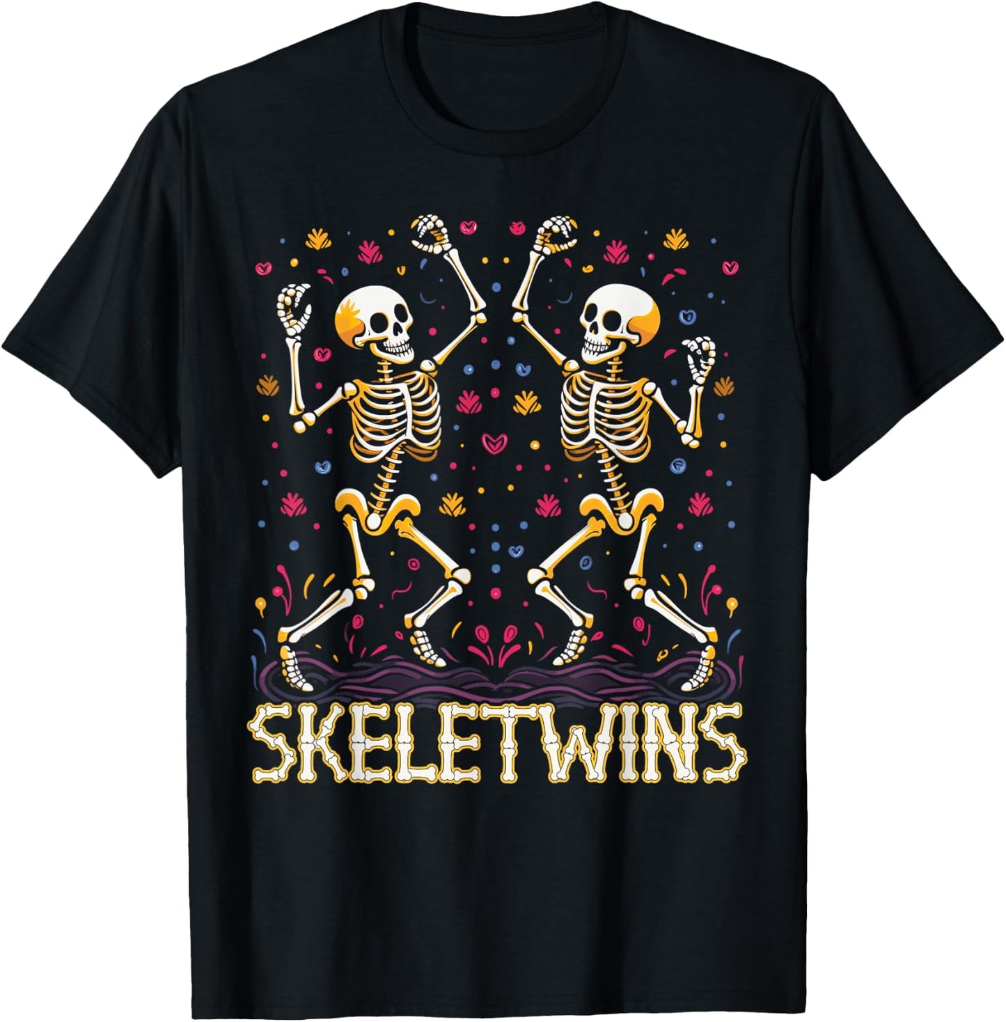 Dancing Skeletons Twins Halloween Matching Skeletwins T-Shirt - T-Shirt | Black