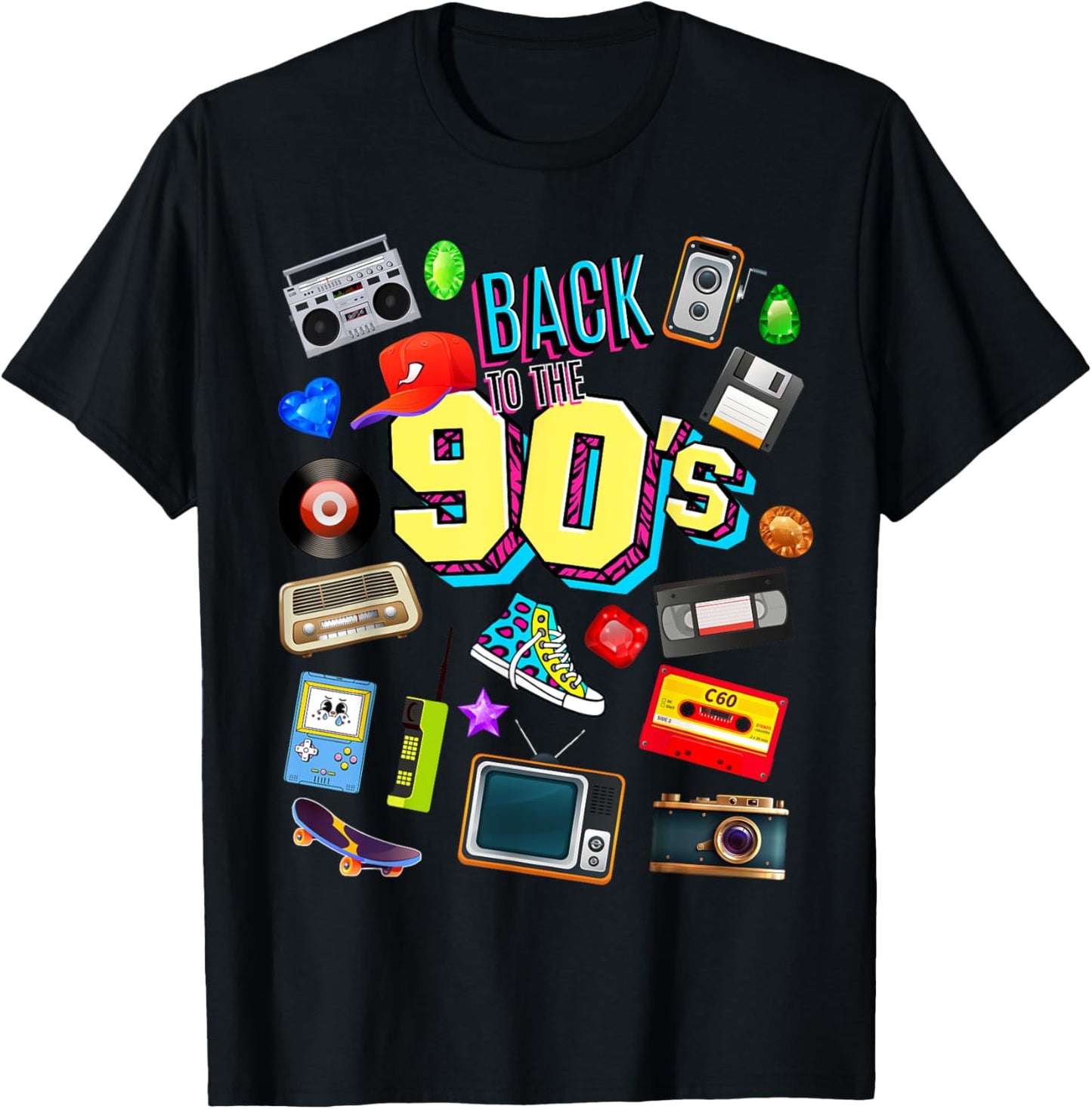 Men's Women's Kids Vintage Retro Back To 90's Graphic Design T-Shirt - T-Shirt | Black