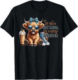 Cute Highland Cow I'm Not A Hot Mess Im A Spicy Disaster T-Shirt - T-Shirt | Black