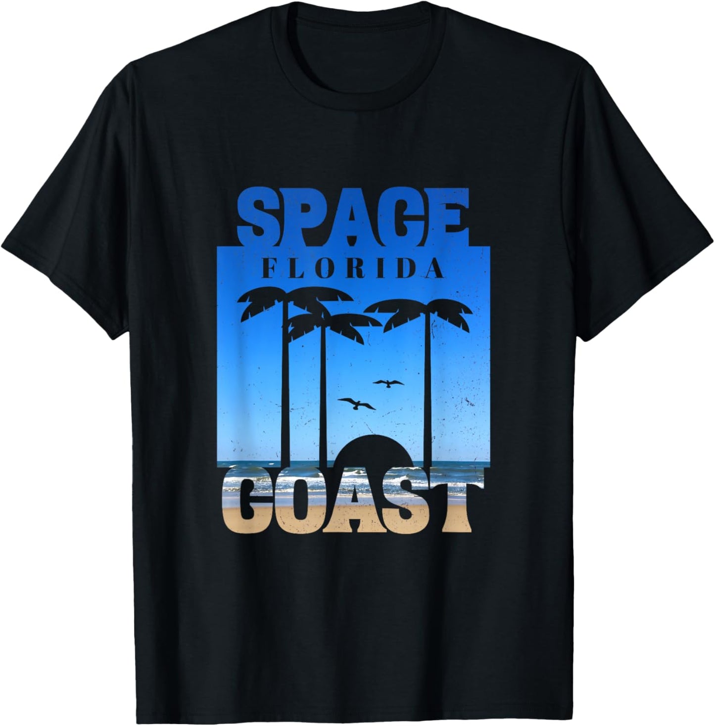 Space Coast Beach Florida, Cool Retro 80s Simple Graphic T-Shirt - T-Shirt | Black