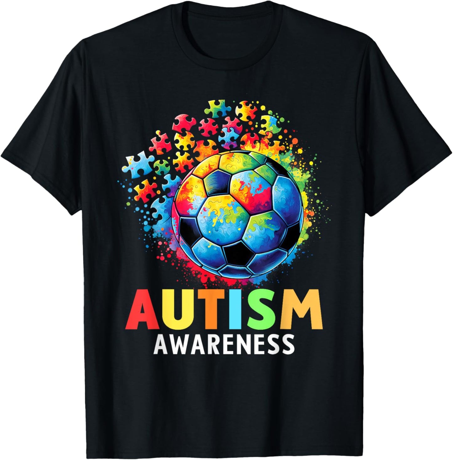Autism Soccer Ball Autistic Autism Awareness Colorful T-Shirt - T-Shirt | Black