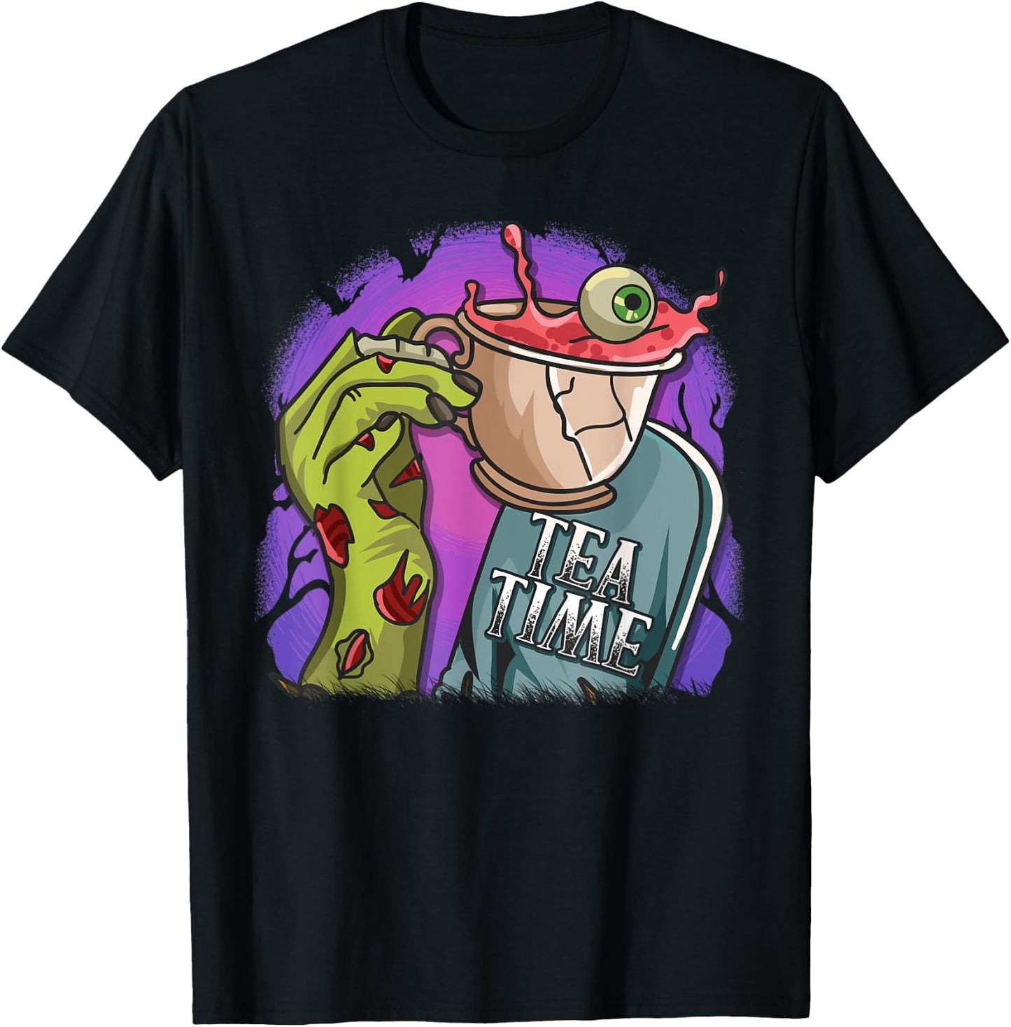 Funny Zombie Hand Tea Time Spooky Halloween Costume T-Shirt - T-Shirt | Black