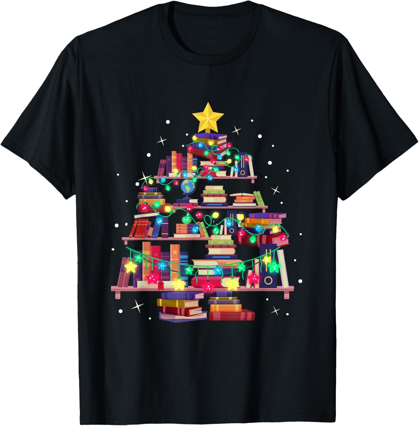 Christmas Library Tree Love reading books nerd Teacher T-Shirt - T-Shirt | Black