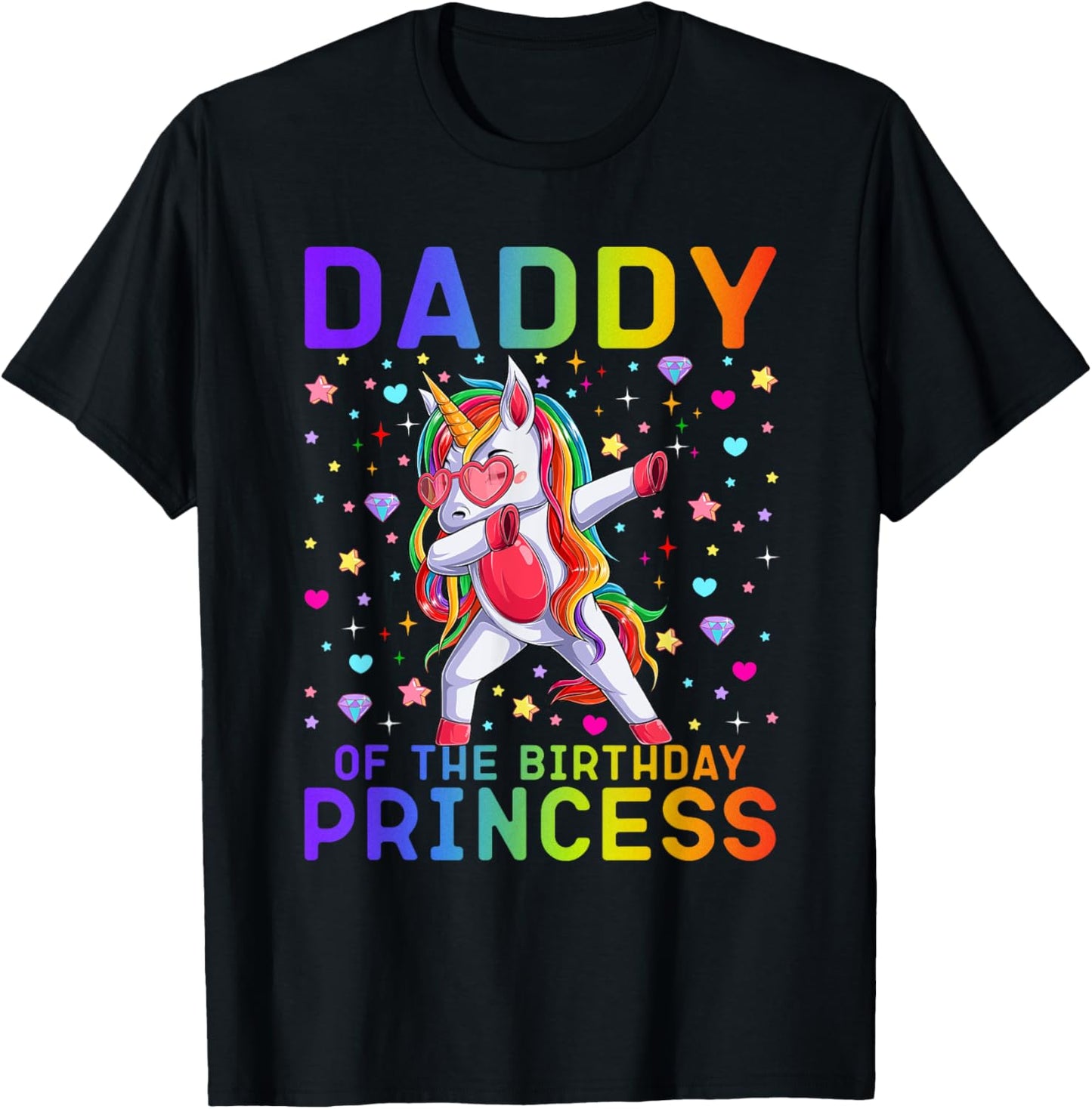 Daddy of the Birthday Princess Girl Dabbing Unicorn Dadacorn T-Shirt - T-Shirt | Black