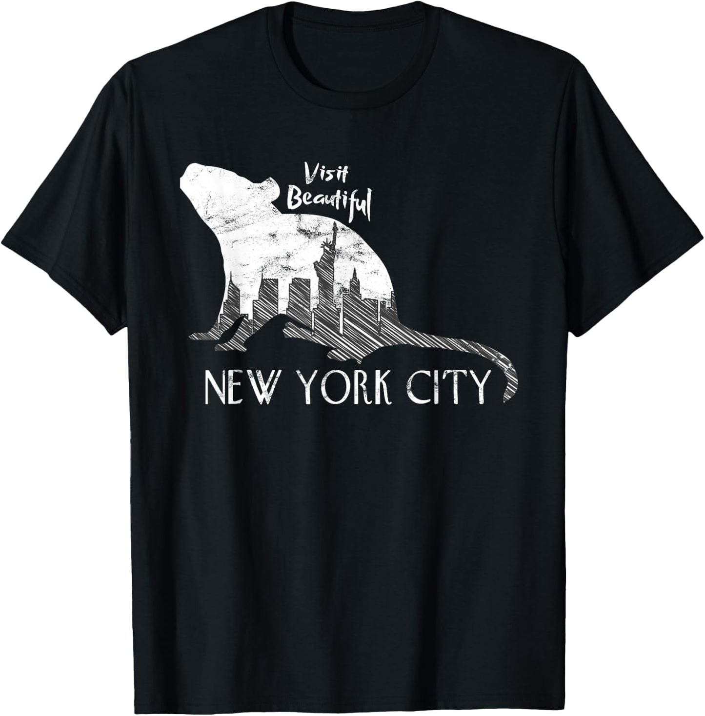 Visit Beautiful New York City Funny Rat Skyline Parody T-Shirt - T-Shirt | Black