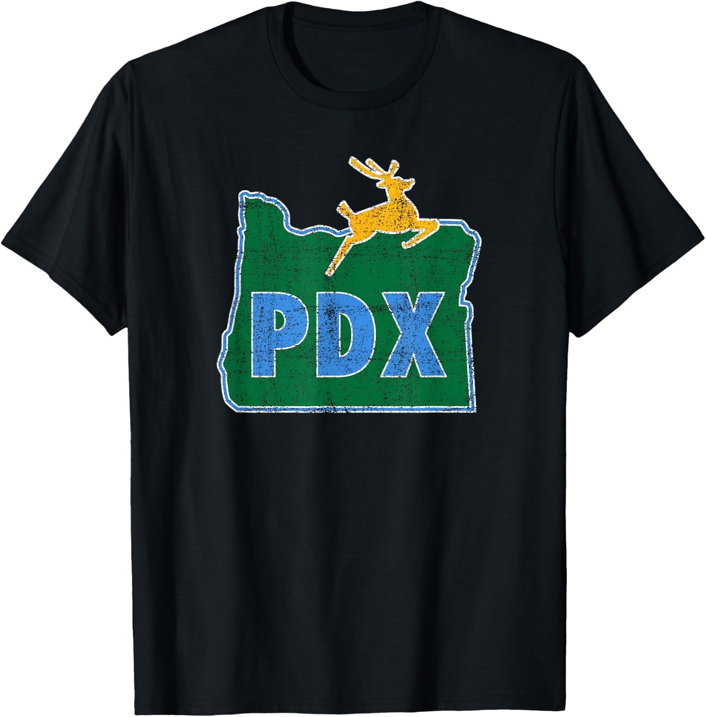 Portland Oregon Sign: PDX Flag Distressed - Portland Oregon T-Shirt - T-Shirt | Black
