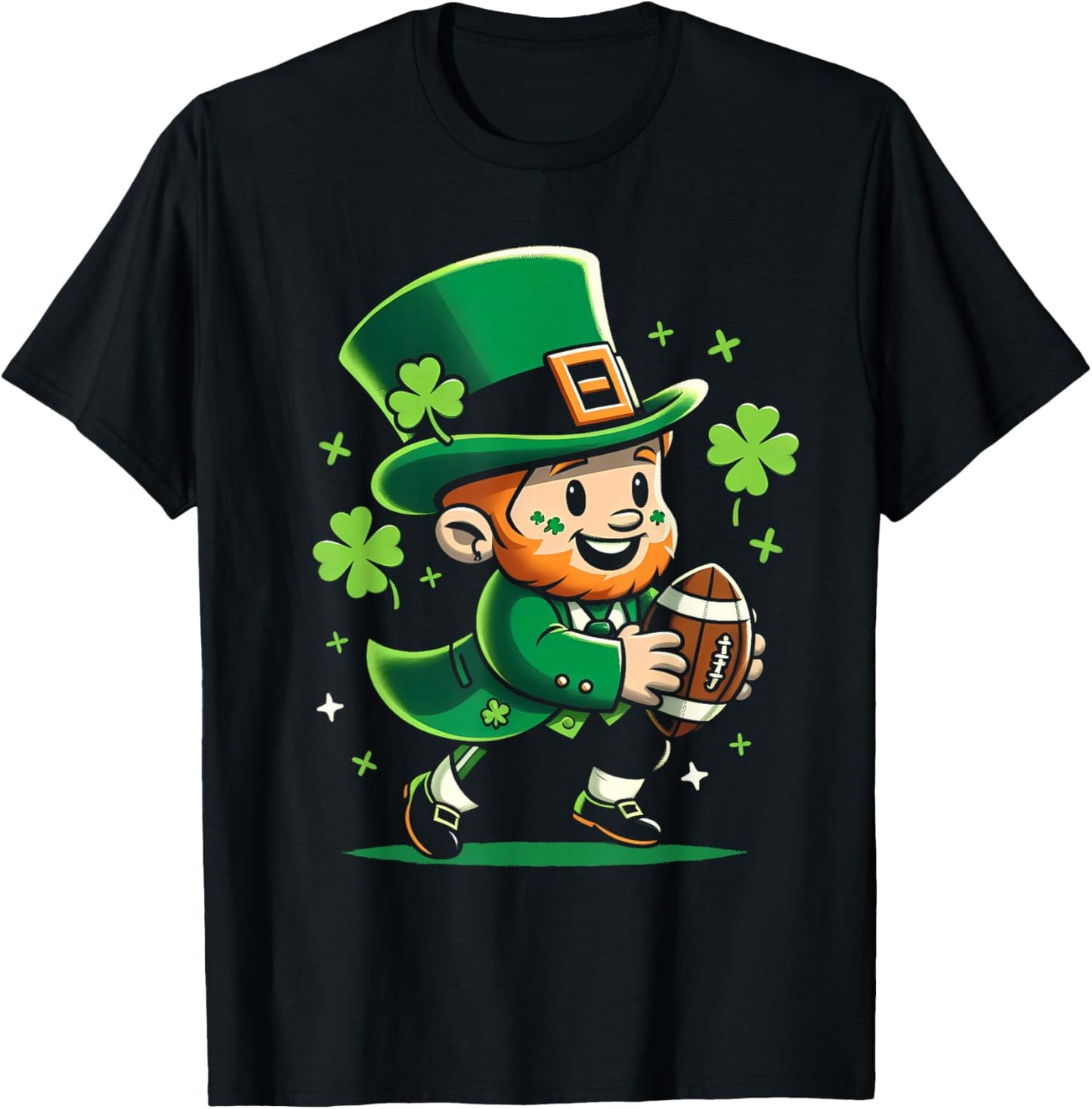 Leprechaun Playing Football St Patricks Day Shamrock Men Boy T-Shirt - T-Shirt | Black