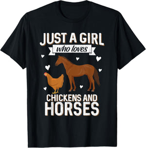 Just A Girl Who Loves Chickens Horse Lover Women Farmer T-Shirt - T-Shirt | Black