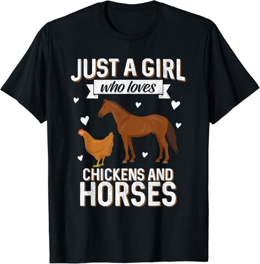Just A Girl Who Loves Chickens Horse Lover Women Farmer T-Shirt - T-Shirt | Black