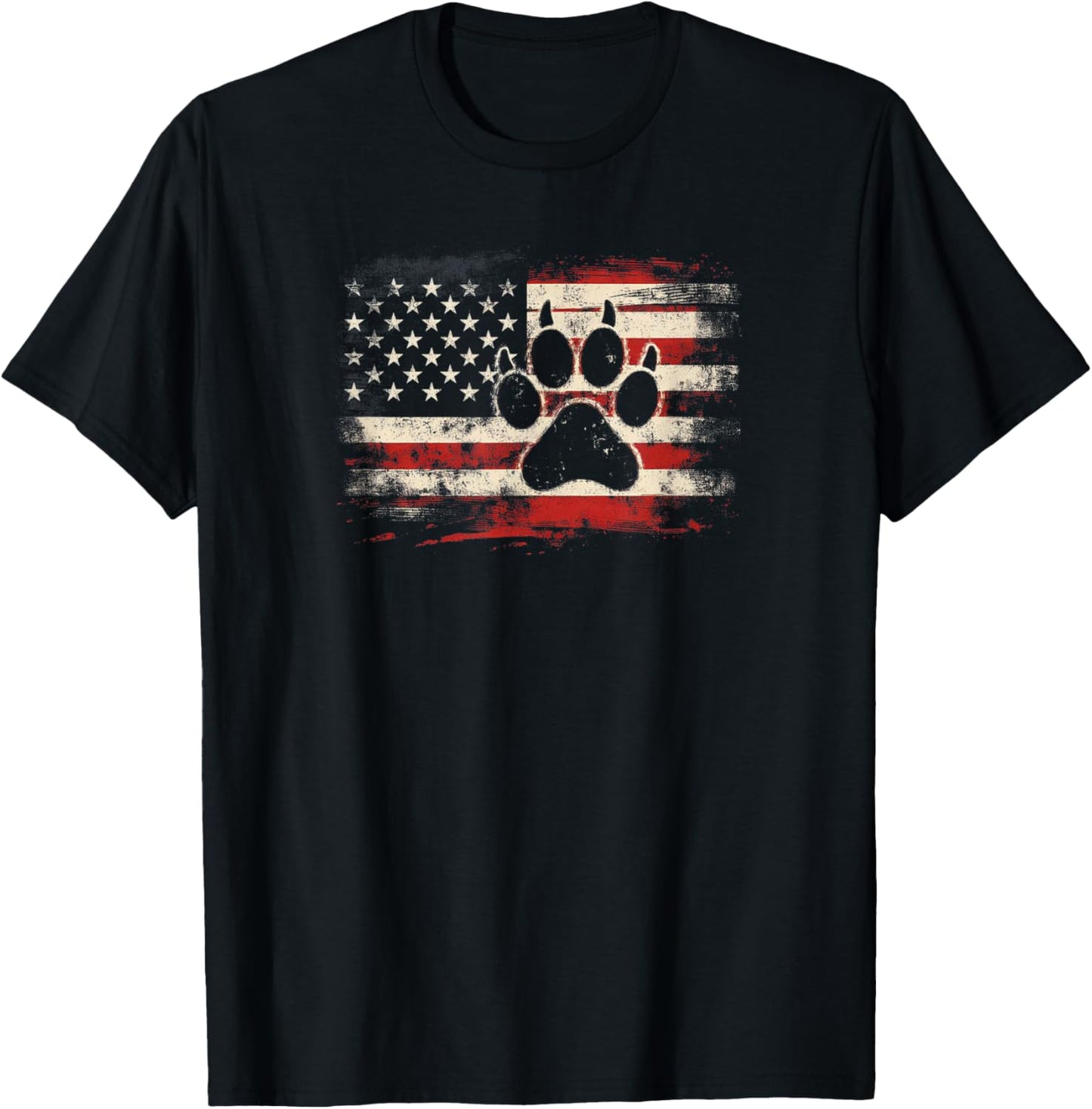 4th Of July American Flag Patriotic Dog & Cat Paw Print T-Shirt - T-Shirt | Black