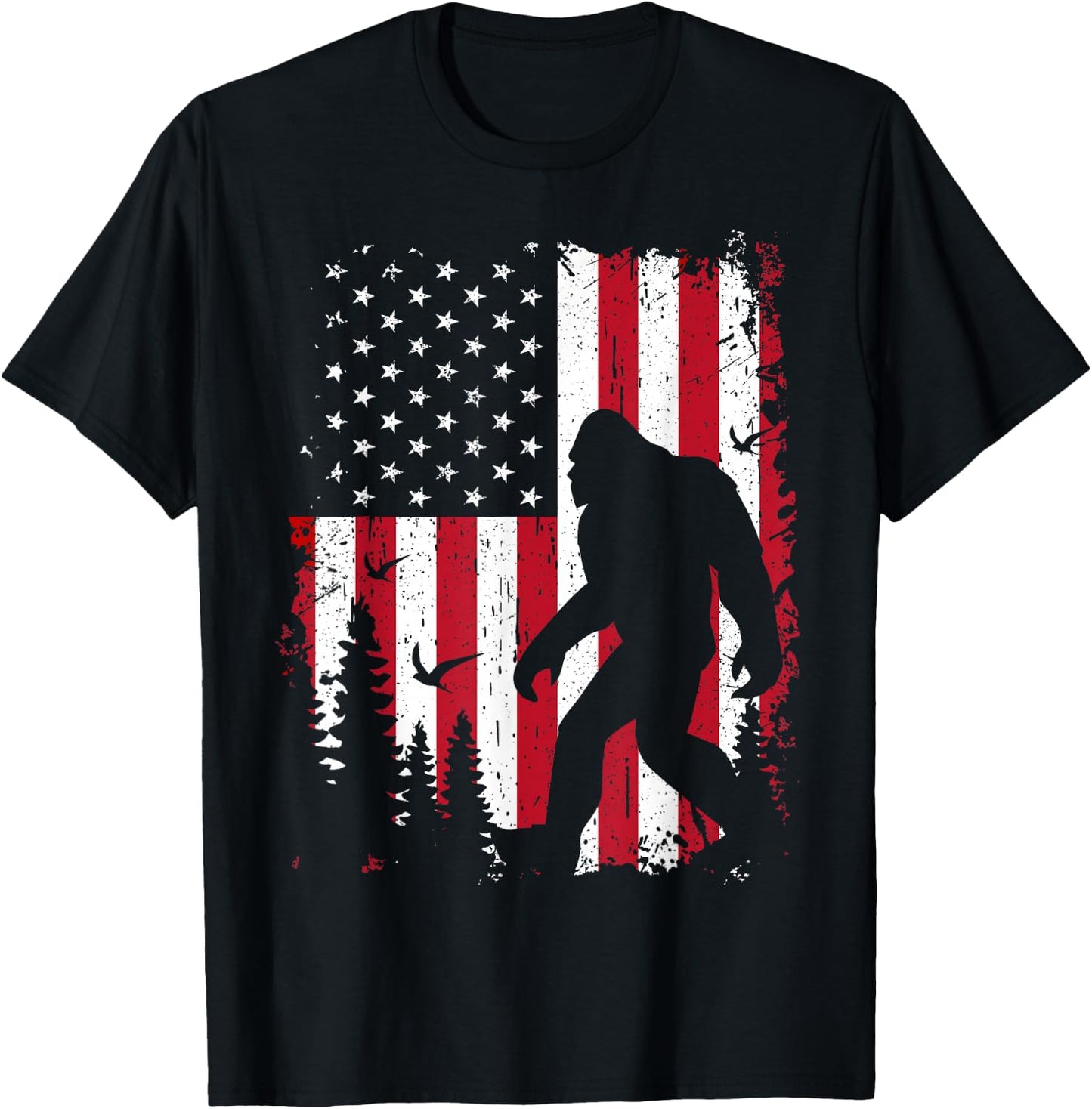 Bigfoot 4th of July American USA Flag Patriotic T-Shirt - T-Shirt | Black