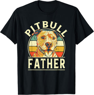 Pitbull Father Retro Dad Vintage Daddy Dog Breed Dog Theme T-Shirt - T-Shirt | Black