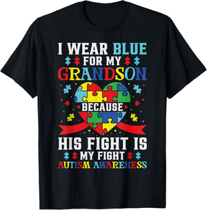 I Wear Blue For My Grandson Autism Awareness Grandma Grandpa T-Shirt - T-Shirt | Black