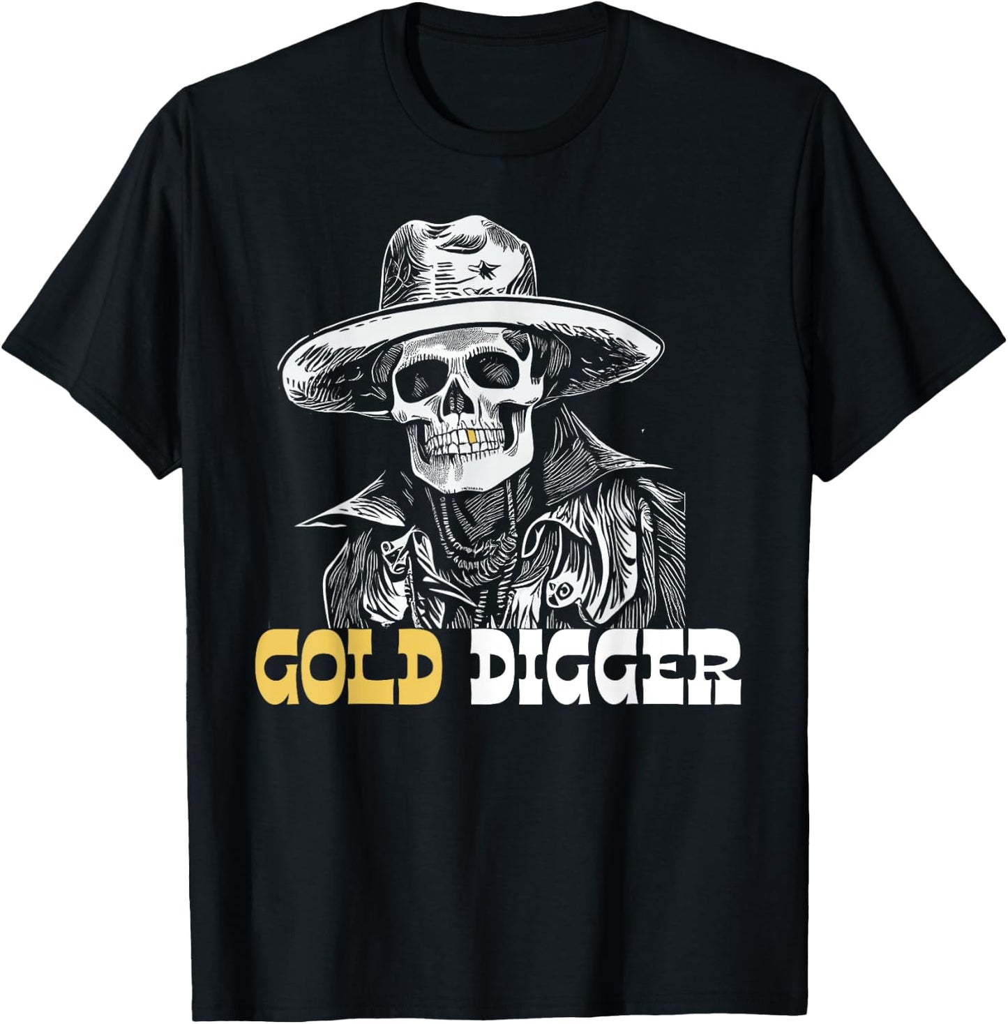 Gold Digger Mining Gold Panning Skull Funny Gold Tooth T-Shirt - T-Shirt | Black