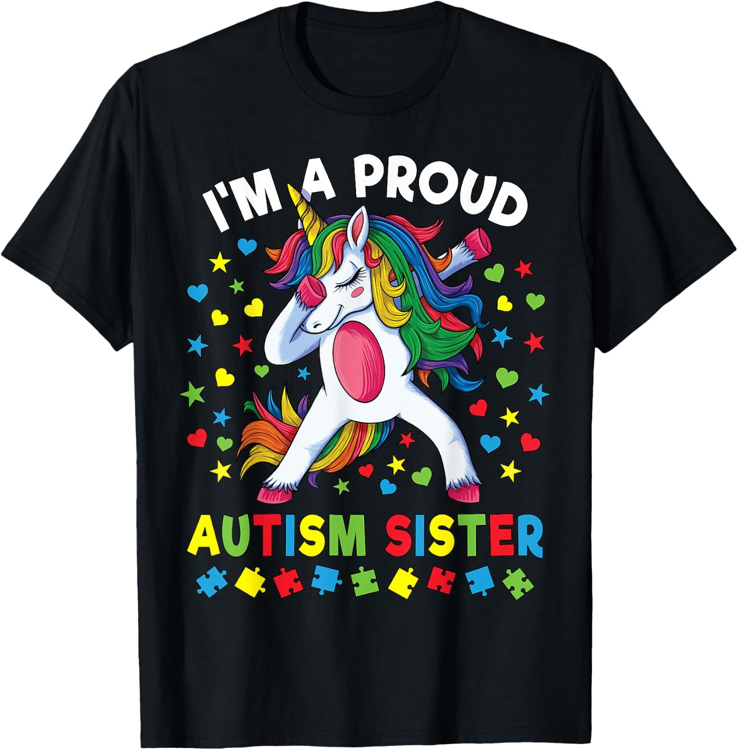 Autism Awareness Dabbing Unicorn Girl Proud Autism Sister T-Shirt - T-Shirt | Black