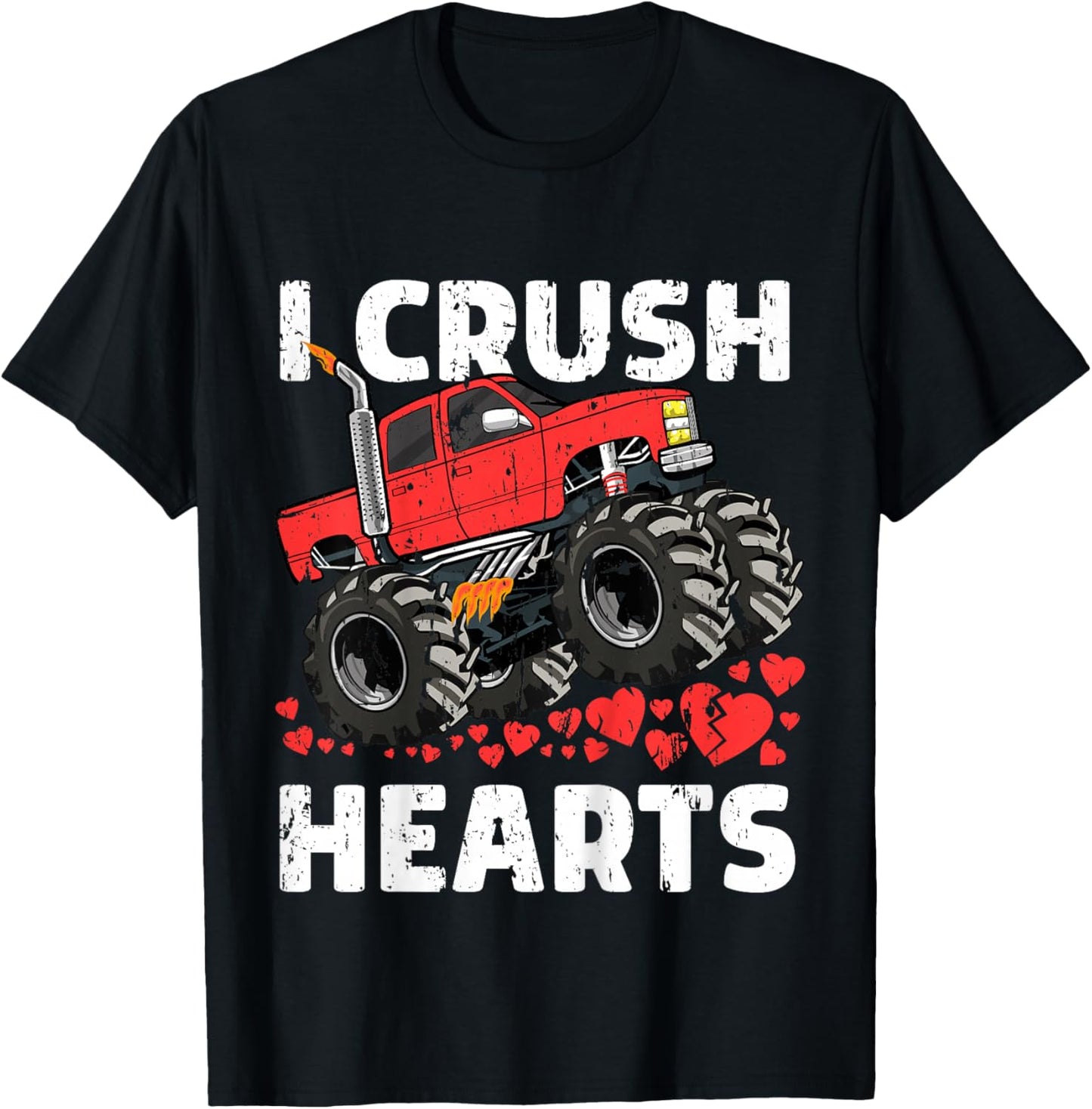 I Crush Hearts Valentines Day Monster Truck Boys Toddler T-Shirt - T-Shirt | Black