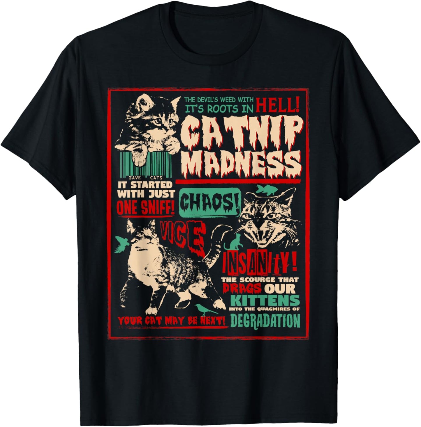 Catnip Madness Cute Kitten Cat Lover Gift Cat Owners T-Shirt - T-Shirt | Black