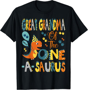 Great Grandma Of The One-A-Saurus 1St Birthday Dinosaur arty T-Shirt - T-Shirt | Black