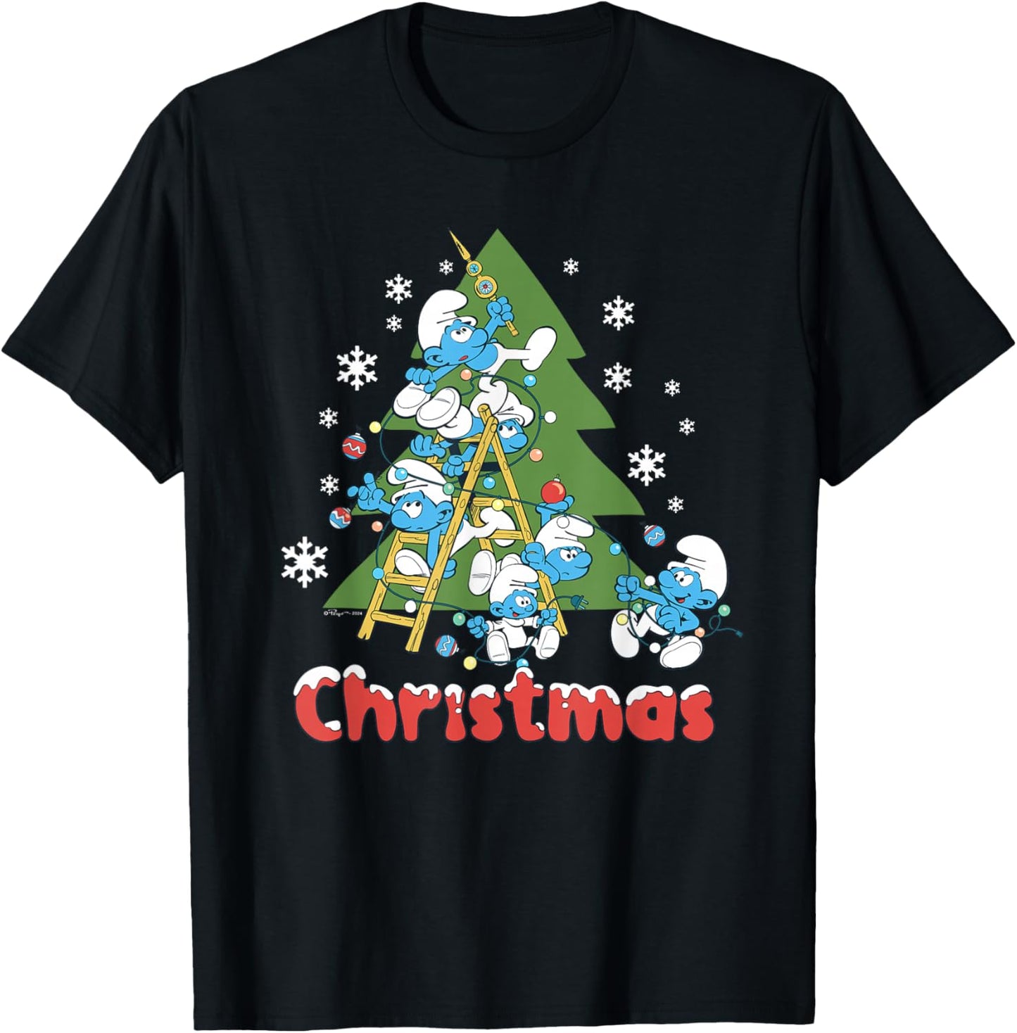 The Smurfs Trim The Christmas Tree T-Shirt - T-Shirt | Black