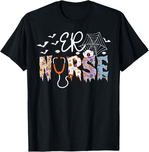 ER Nurse Spooky Halloween Costume Emergency Room Staff T-Shirt - T-Shirt | Black