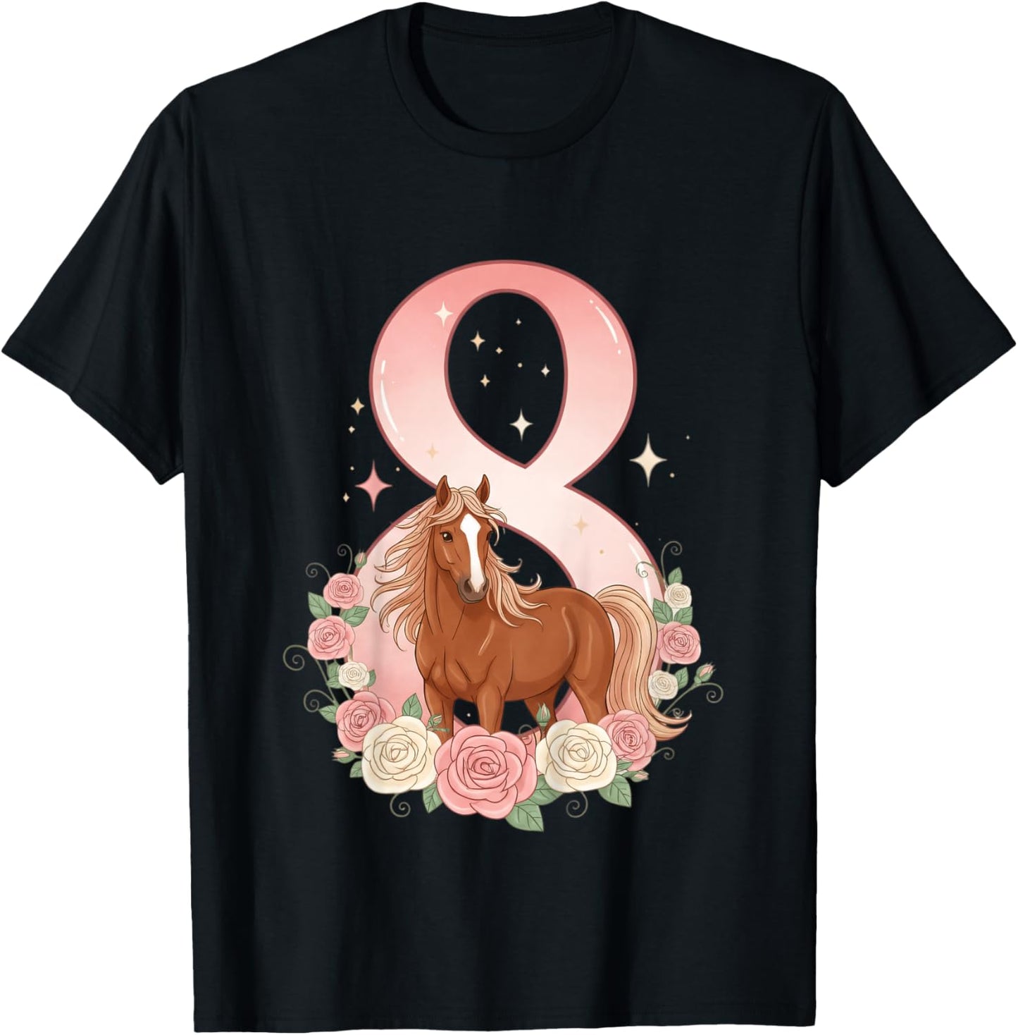 8e Anniversaire, Fille, Cheval, Poney | 8 Ans Anniversaire de Fille T-Shirt - T-Shirt | Black