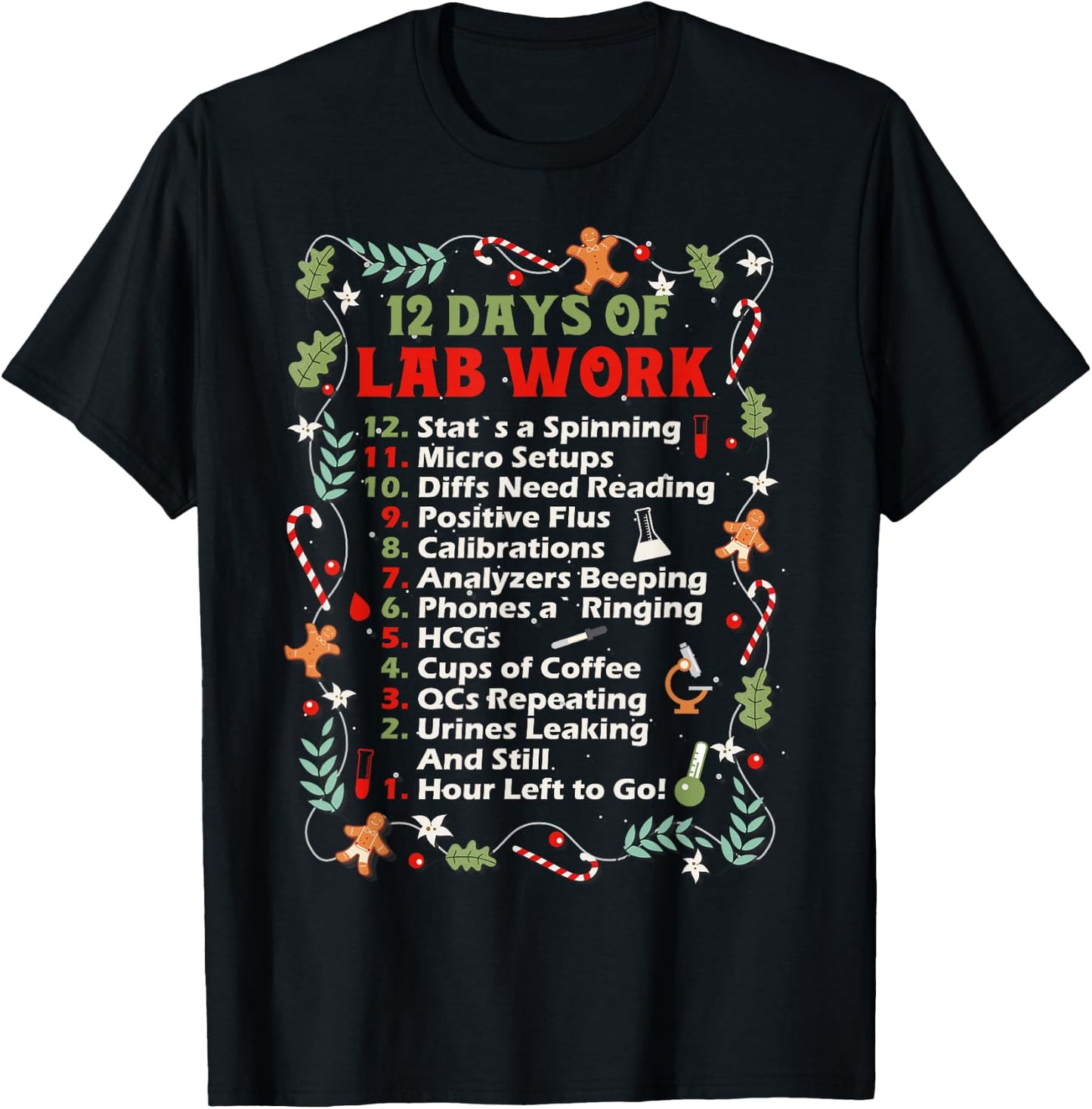 12 Days of lab Technician Christmas Funny Medical Laboratory T-Shirt - T-Shirt | Black